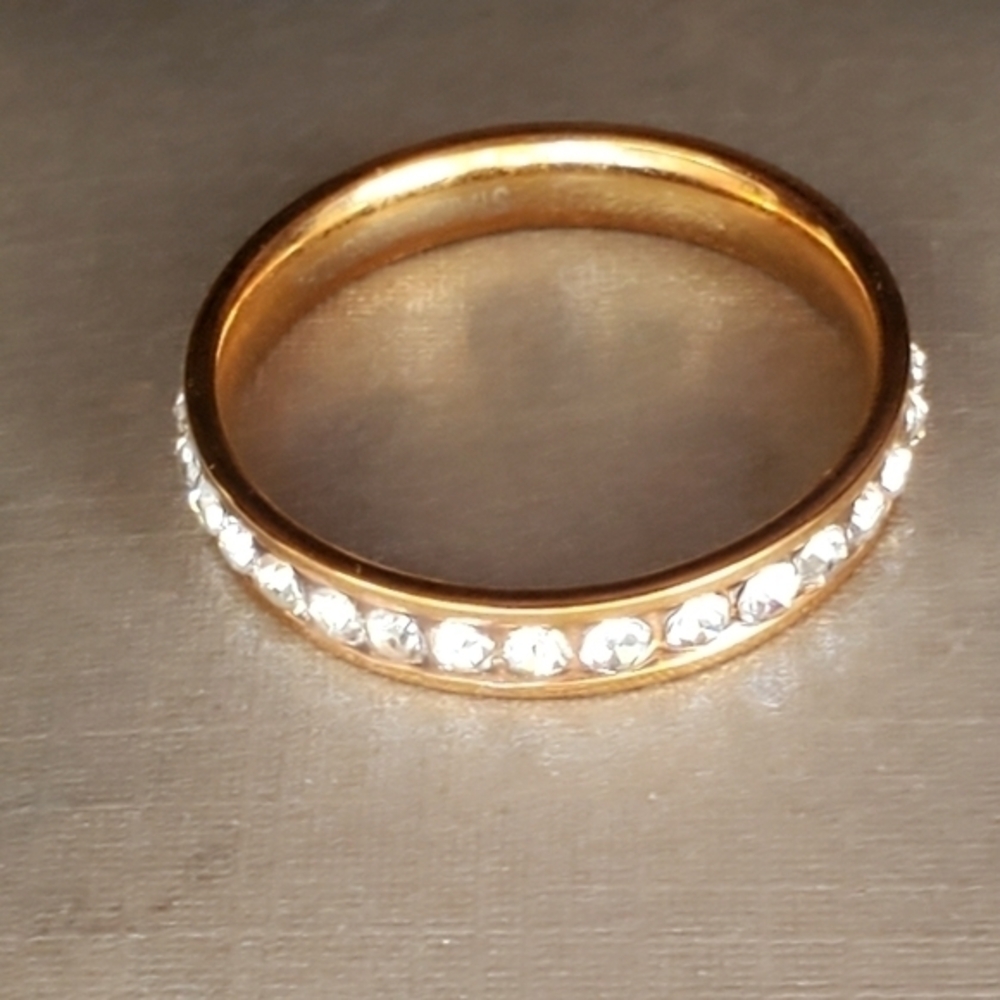 Two Stainless Steel Rhinestone‎ Rings Size 7-1/2 NWOT - Picture 3 of 13